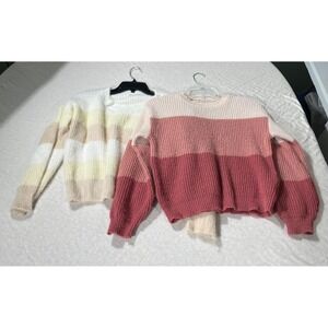 2 Girls Shein Striped Sweater Bundle 11/12Y Colorblock Knit Crop Pullover Cozy